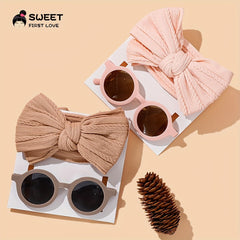 2pcs Bow Headband Round Sunglasses Set Holiday Party Girls Accessories