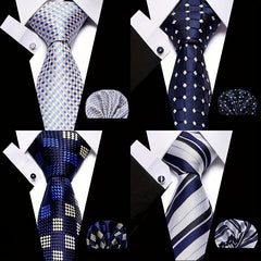 Men's Plaid Pattern Tie Pocket Scarf Cuff Set For Suits