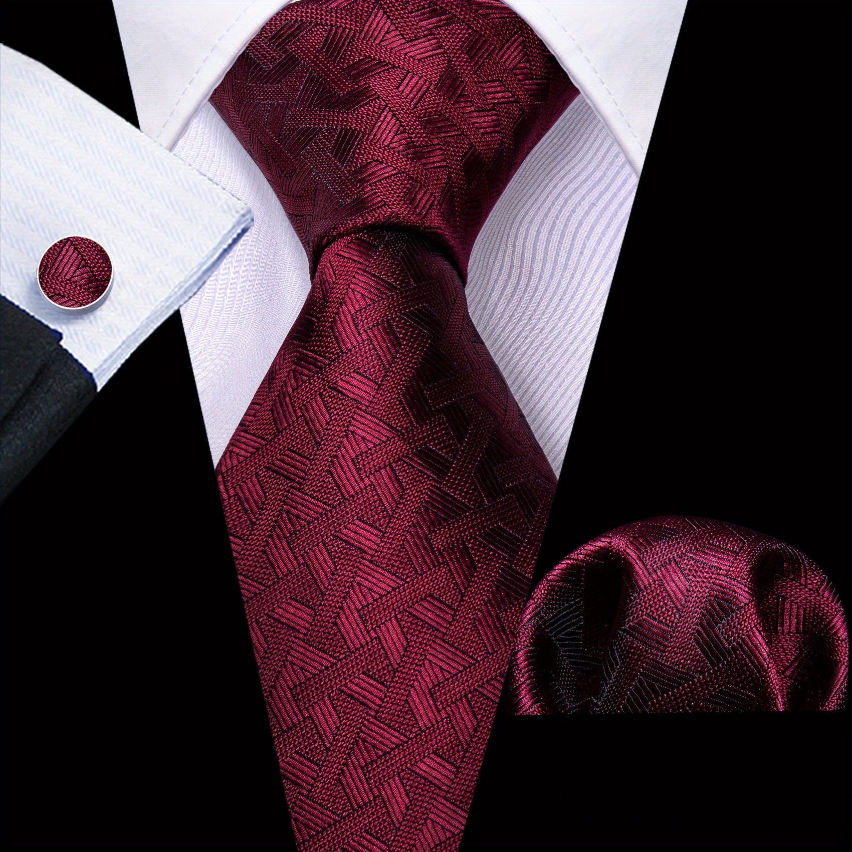 Barry Wang Men's Pink Tie Pocket Square Cufflinks Set
