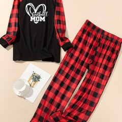 Plus Size Heart Football Plaid Tee & Pants Lounge Set