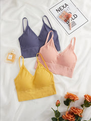 3pcs Ribbed Cami Crop Tops with Criss Cross Back Cut Out