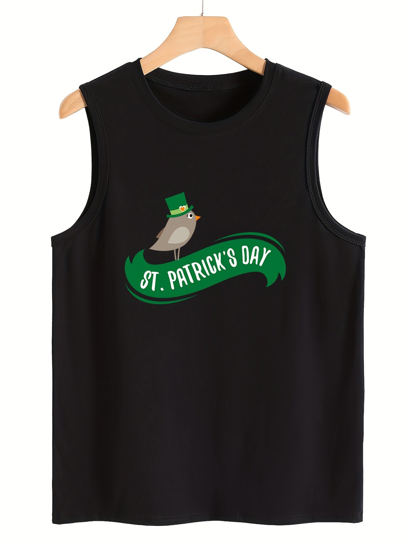 Bird & Letter Print Sleeveless Sports Vest Round Neck Stretchy Casual Top