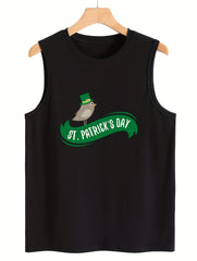 Bird & Letter Print Sleeveless Sports Vest Round Neck Stretchy Casual Top