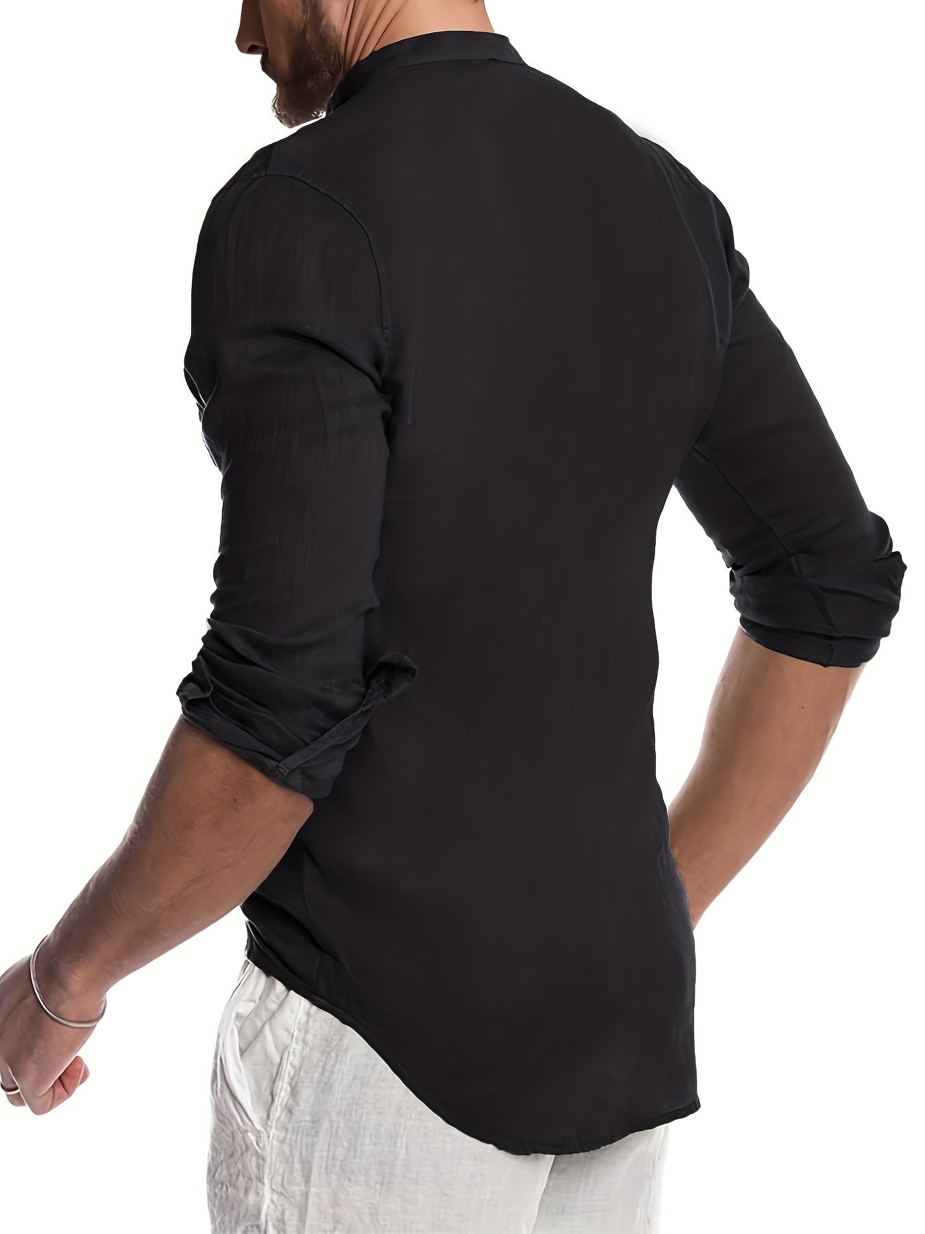 Men's Casual Stand Collar Long Sleeve Shirt for Spring Summer Autumn