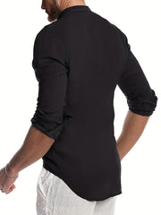 Men's Casual Stand Collar Long Sleeve Shirt for Spring Summer Autumn