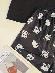 Cartoon Panda Print Pajamas Set Women's 2pcs Lou,