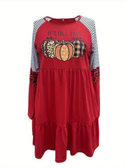 Colorblock Pumpkin Slogan Print Smock Mini Dress