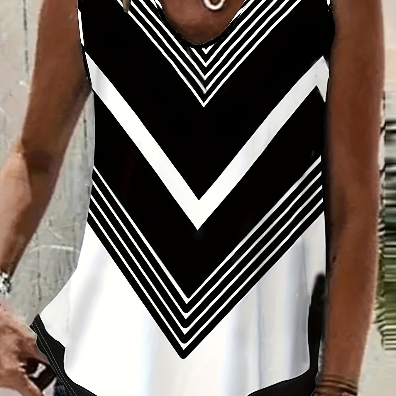 Colorblock Stripe Print V Neck Plus Size Tank Top