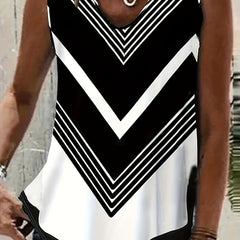Colorblock Stripe Print V Neck Plus Size Tank Top