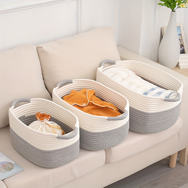 Cotton Rope Woven Storage Basket with Handle for Living Room