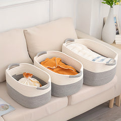 Cotton Rope Woven Storage Basket with Handle for Living Room