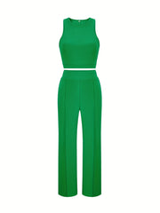 Casual Tank Top & Wide Leg Pants Set Women's Outfit