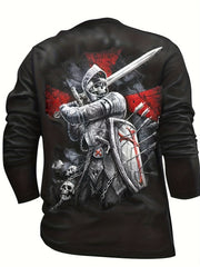 Skull Knight 3D Print Men's Graphic T shirt Long Sleeve Pullover Tops