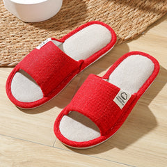Women's Linen Indoor Slippers Comfy Open Toe Sweat Absorption Flats