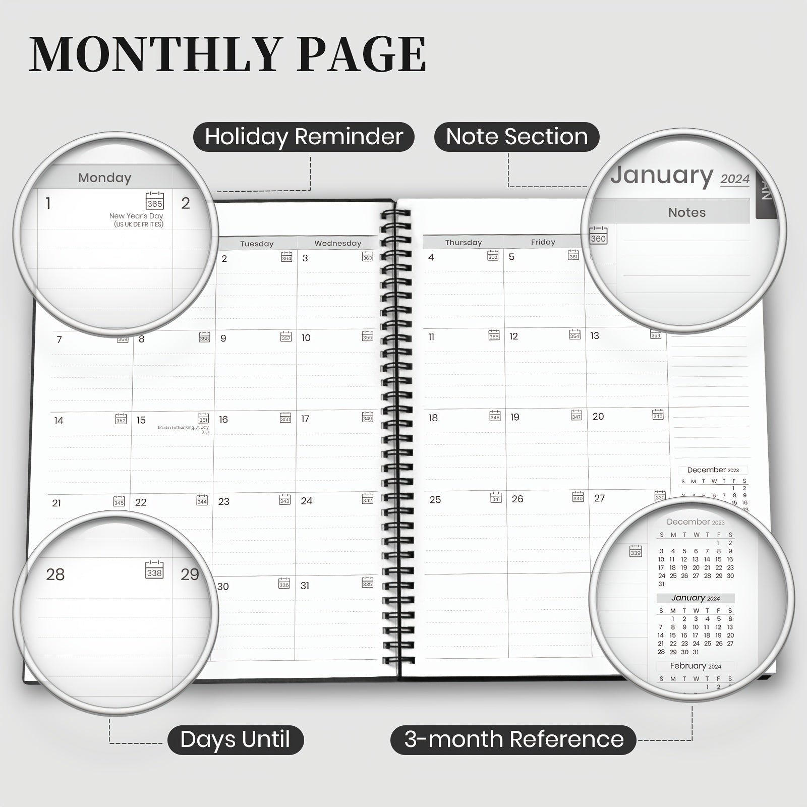 2022 Monthly Calendar Planner Spiral - JAN to DEC - Time Management Personal Age