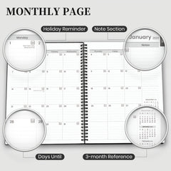 2022 Monthly Calendar Planner Spiral - JAN to DEC - Time Management Personal Age