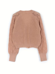Lantern Sleeve Knitted Cardigan Long Sleeve Button Up Casual Sweater