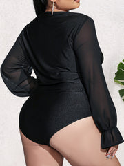 Sexy Mesh Sleeve Cowl Neck Bodysuit