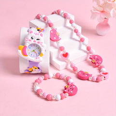3Pcs Set Cartoon Cat Silicone Girls' Watch Big Eyed Kitten Wristwatch