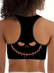 Halloween Sports Top Women's Plus Pumpkin Print Yoga Crop Top