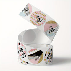 500pcs Thank You Stickers Pink Geometric Pattern Seal Labels