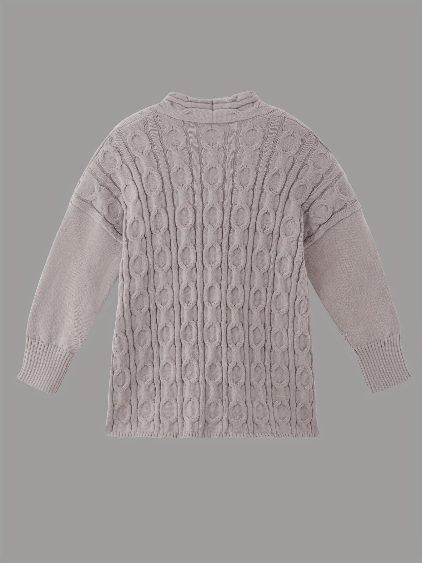 V-Neck Cable Knit Sweater - Long Sleeve Pullover Jumper