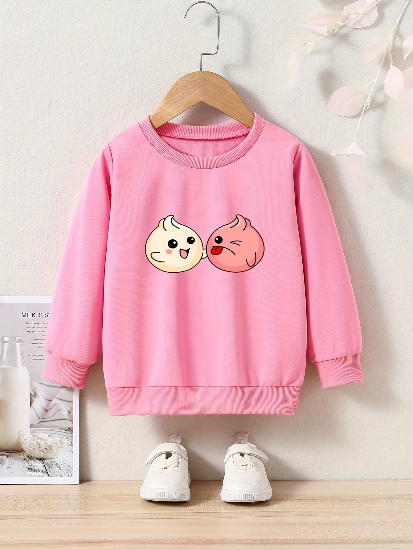 Girls Cartoon Buns Sweatshirt Crew Neck Tops for Fall Winter