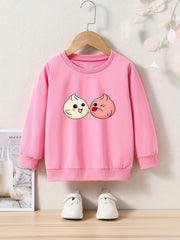 Girls Cartoon Buns Sweatshirt Crew Neck Tops for Fall Winter