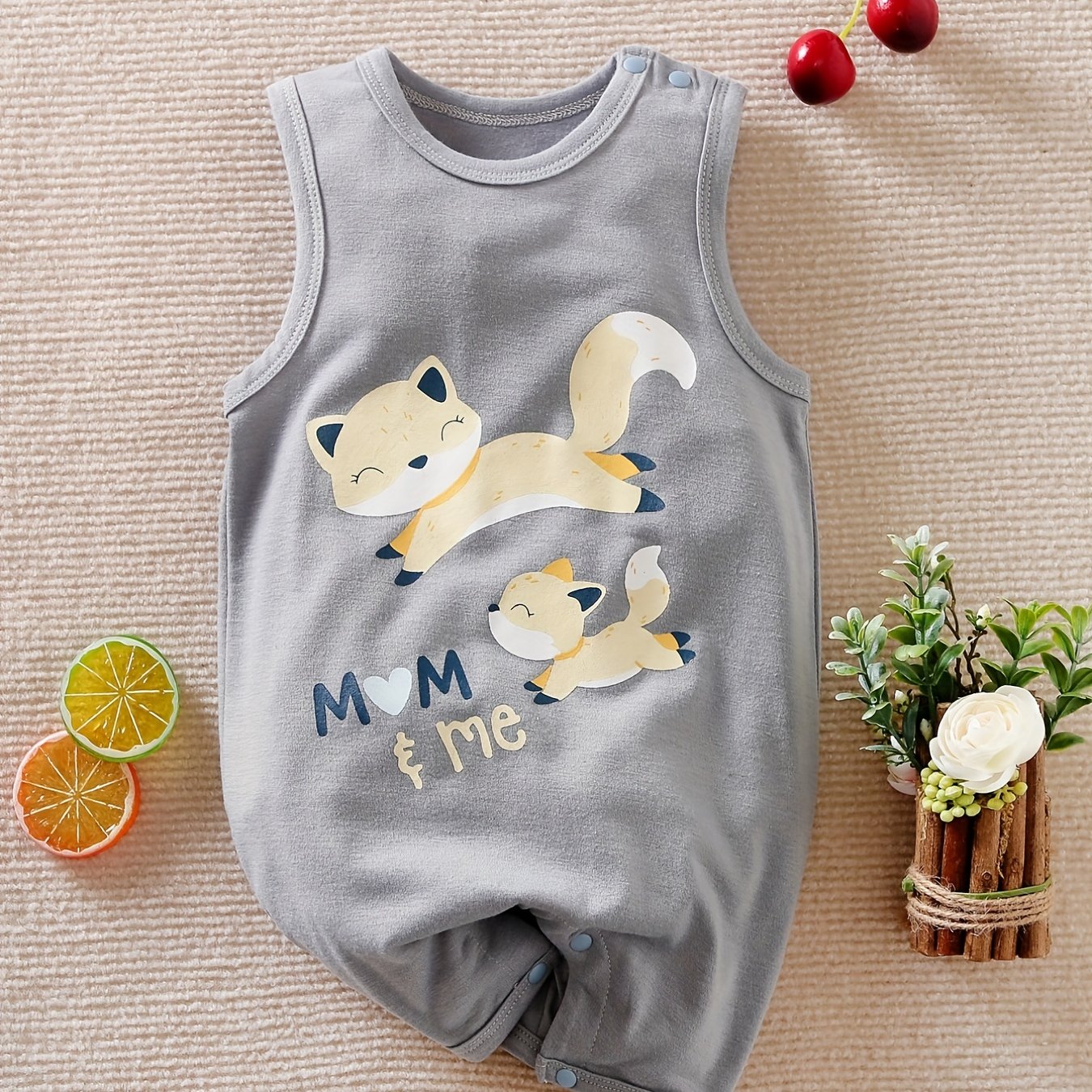 Baby Boys Fox Graphic Sleeveless Romper Jumpsuit