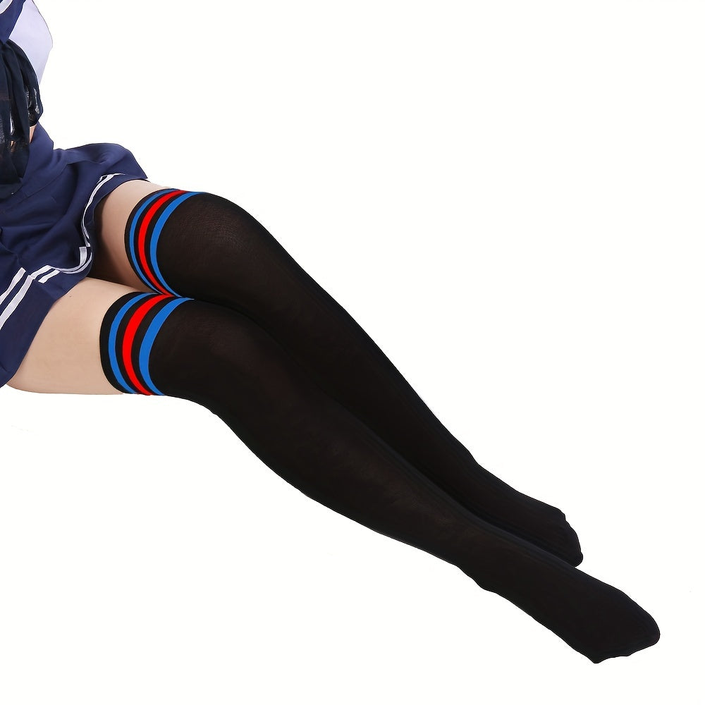 4 Pairs Striped Thigh High Socks Women's Stockings