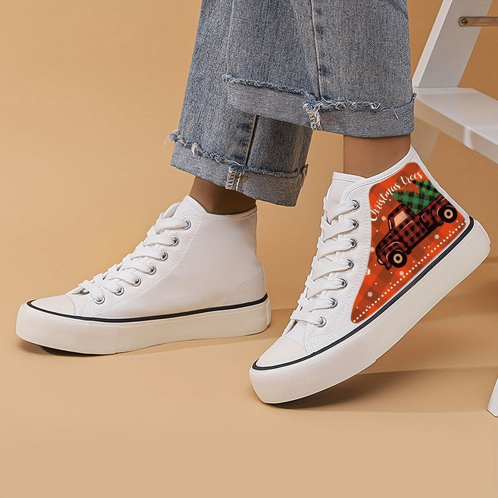 Christmas Truck Lightweight High Top Canvas Sneakers