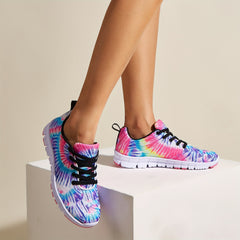 Tie Dye Printed Sneakers for Women Lightweight Low Top Lace Up Walking Shoes