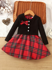 Toddler Girl's Plaid Dress & Cardigan Set for Spring Autumn Christmas