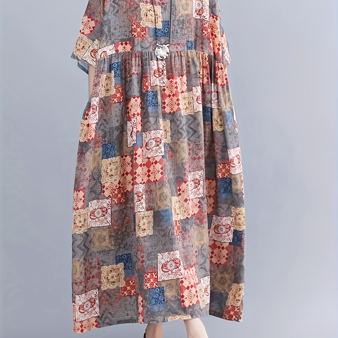 Boho Dress Women's Plus Scarf Print Maxi Dress With Pockets