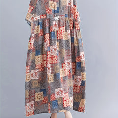 Boho Dress Women's Plus Scarf Print Maxi Dress With Pockets
