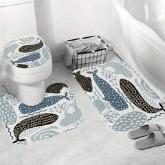 Whale Shower Curtain Set Fun Ocean Cartoon Bathroom Curtain Polyester Curtain