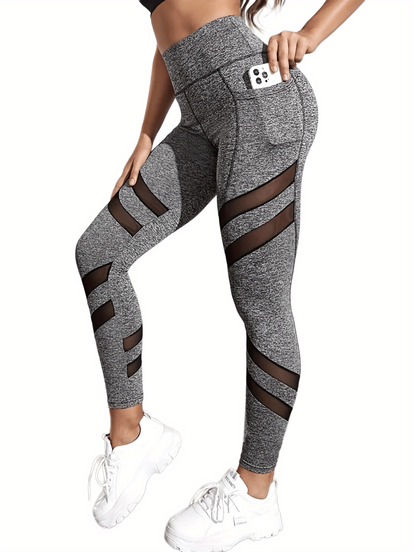Mesh Insert High Rise Yoga Leggings with Pockets