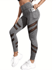 Mesh Insert High Rise Yoga Leggings with Pockets