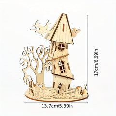 Halloween 3D Wooden House Decorations Window Ornaments DIY Toys Ghost