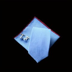 Men's Cotton Bowtie Or Necktie Pocket Square Cufflink Set