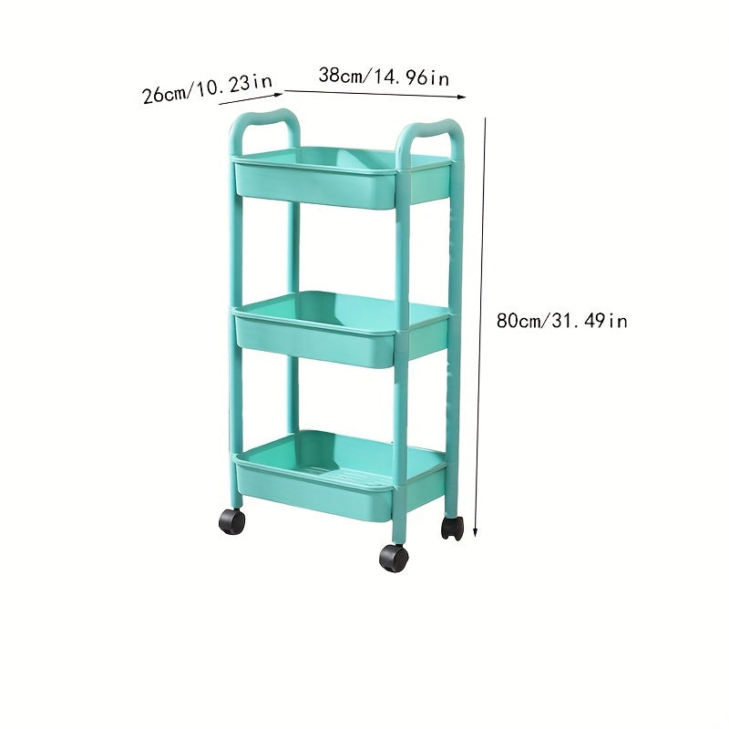 3-Layer Small Pushcart Storage Rack with Swivel Wheels