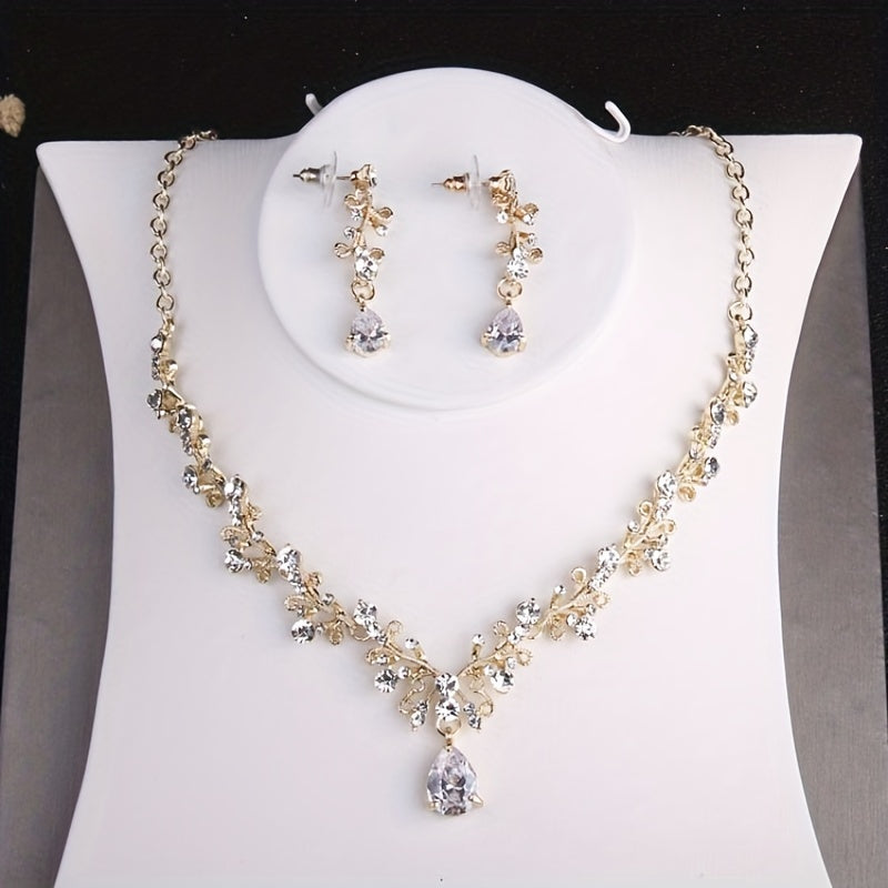 Bridal Crystal Crown Necklace Earrings Set Jewelry