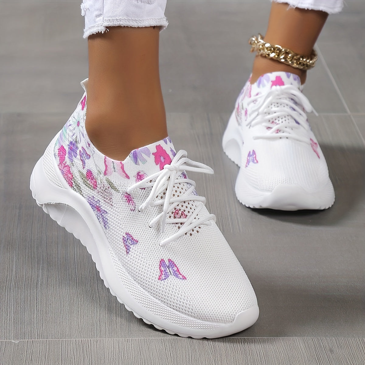 Soft Sole Butterfly Pattern Sneakers Lightweight Breathable Shoes