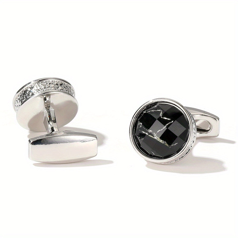 Retro Inlaid Marble Round Cufflinks Closure Unisex Buckle