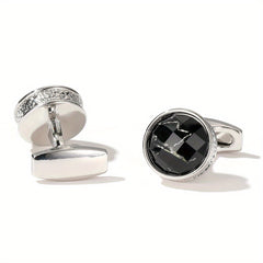 Retro Inlaid Marble Round Cufflinks Closure Unisex Buckle