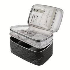 Double Layer Makeup Case With Handle Portable Cosmetic Organizer