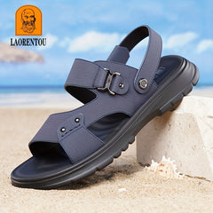 LAORENTOU Men's Leather Non slip Sandals Lightweight Quick Dry Comfy Beach Shoes