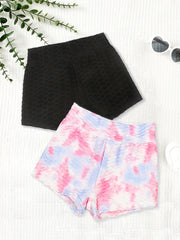 Girls Tie Dye Texture Print Elastic Shorts Multipack for Sports Yoga
