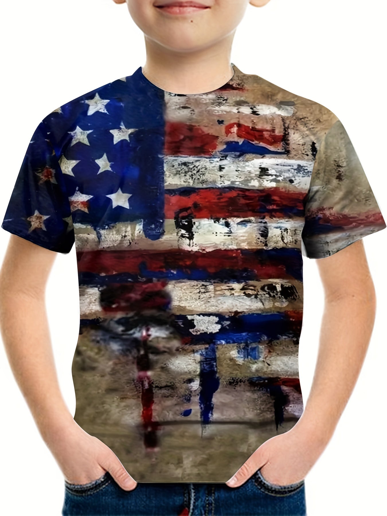 Boy's Vintage American Flag Graphic T-shirt Outdoor Tee