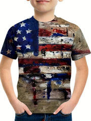 Boy's Vintage American Flag Graphic T-shirt Outdoor Tee